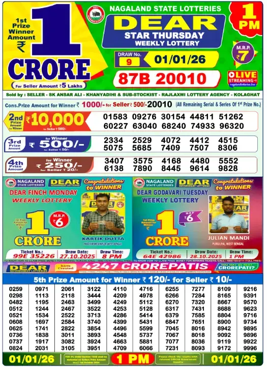 dear morning result 1 pm 1 january 2026