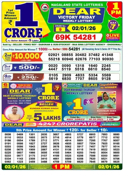 dear morning result 1 pm 2 january 2026